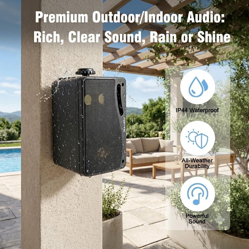 3.5" 200W Outdoor Bluetooth Speakers, IP44 Waterproof, Black, 2-Pack F27836