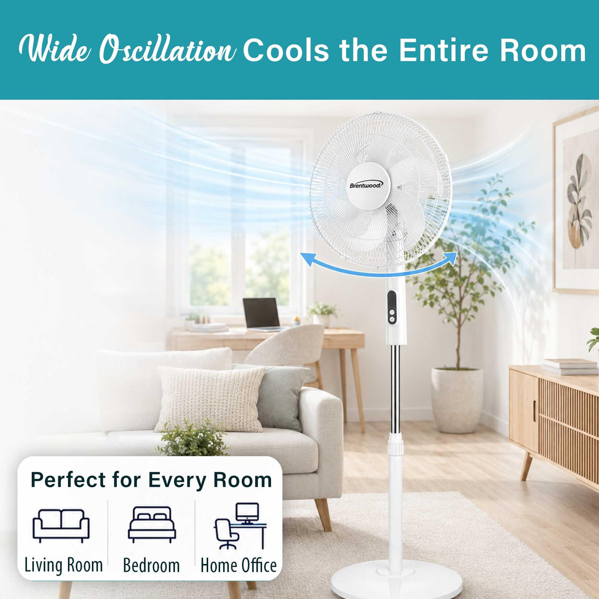 16” Oscillating Stand Fan with Remote, White O613