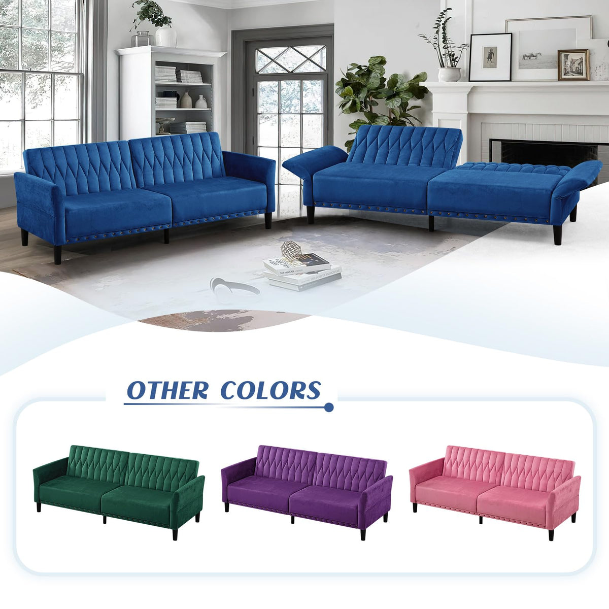 Blue Velvet Sofa Bed O54457