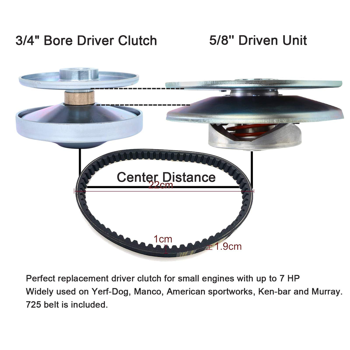 3/4" Bore 6" Diameter Asymmetric CVT Torque Converter with 5/8" Clutch and 725 Belt X370309