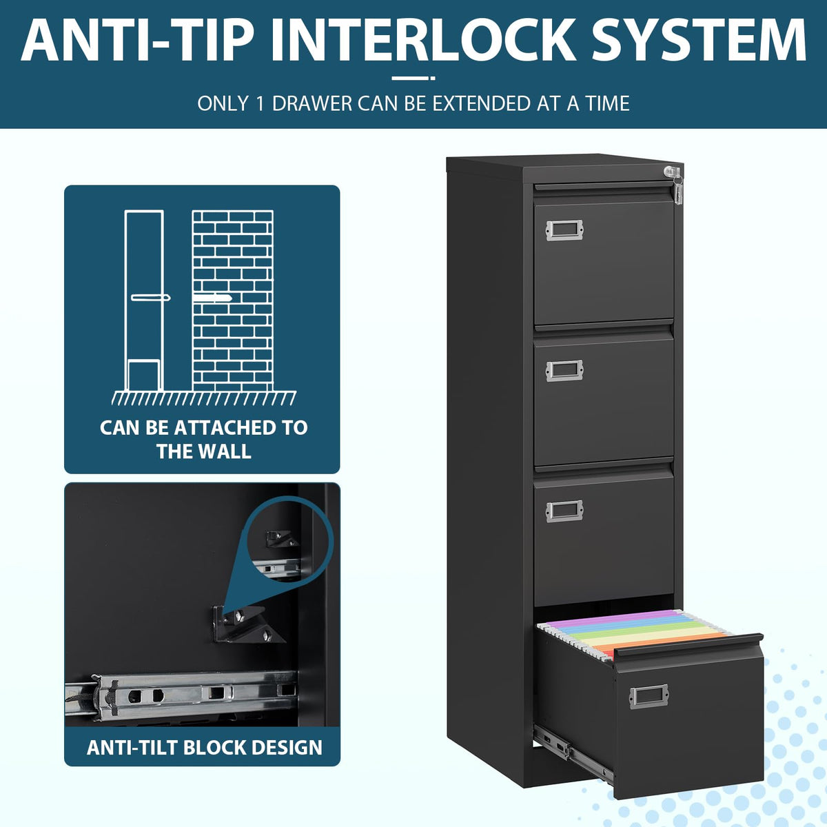 4 Drawer Metal File Cabinet with Lock A431