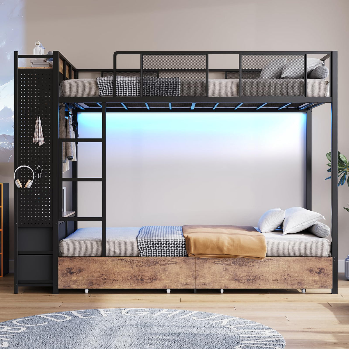 Twin Over Twin Metal Bunk Bed with Storage Drawers I400
