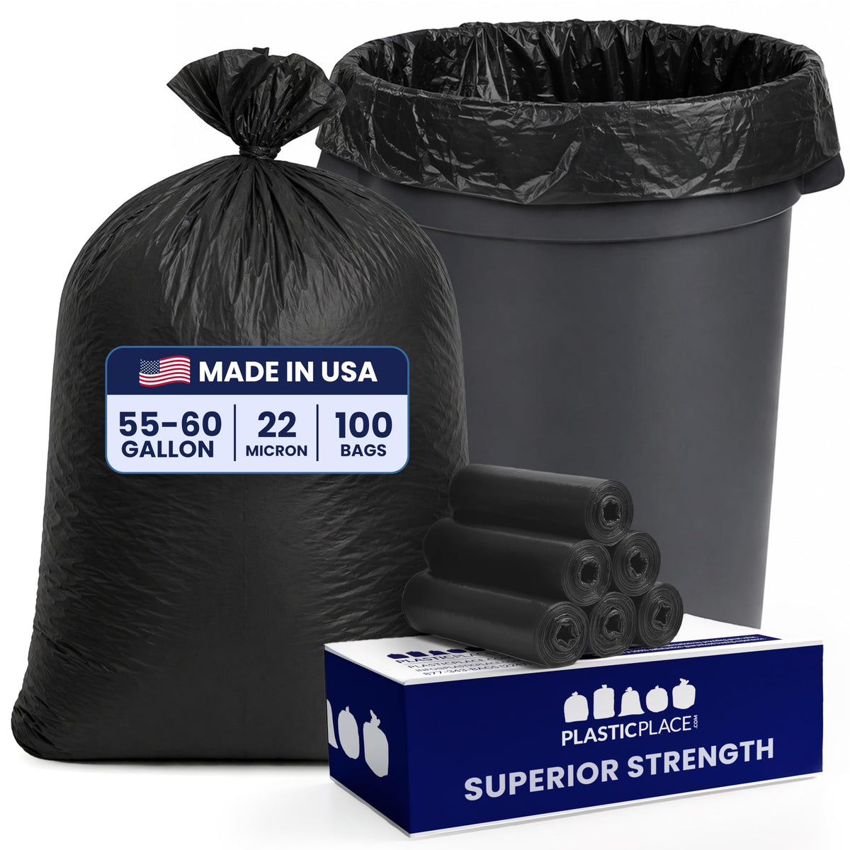 55-60 Gallon Heavy Duty Black Trash Bags, 100 Count H13009