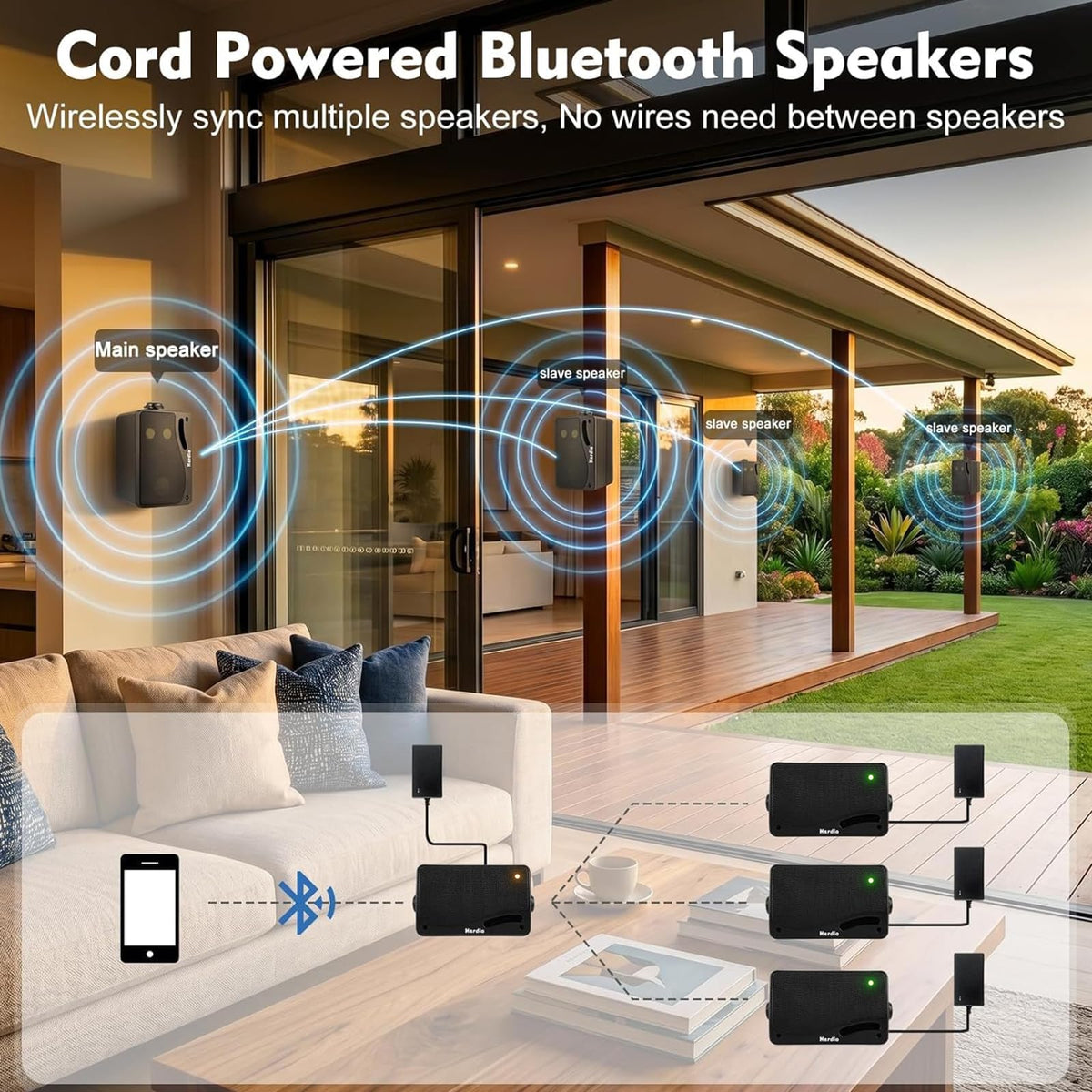 3.5" 200W Outdoor Bluetooth Speakers, IP44 Waterproof, Black, 2-Pack F27836