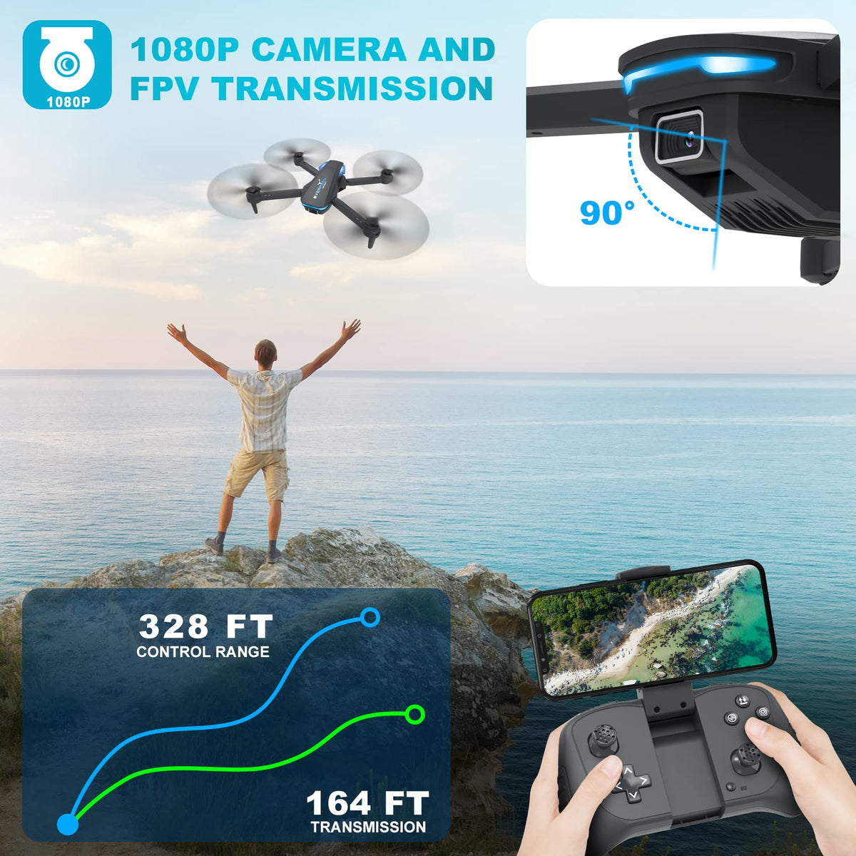 Foldable 1080P Camera Drone with 2 Batteries T3617