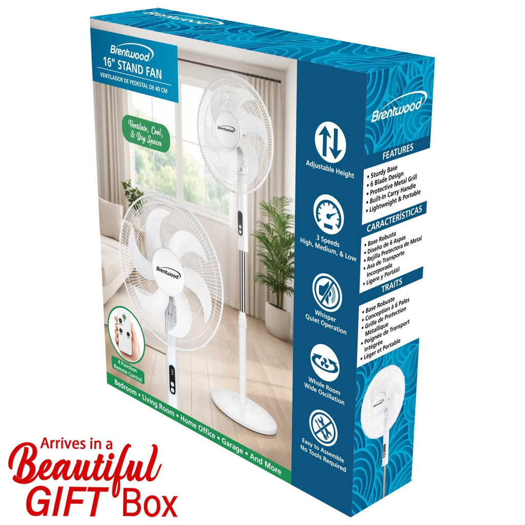 16” Oscillating Stand Fan with Remote, White O613