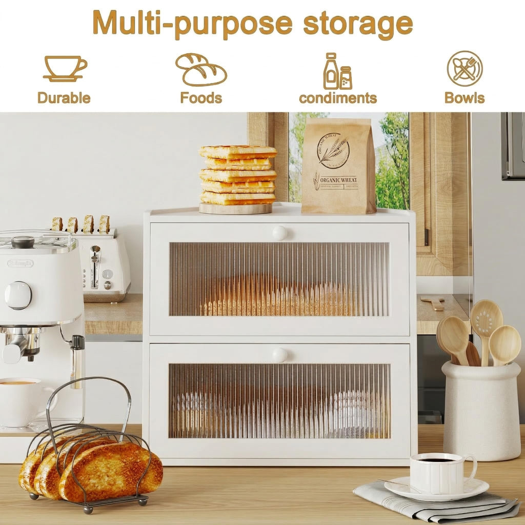 White Double Layer Bamboo Corner Bread Box P886