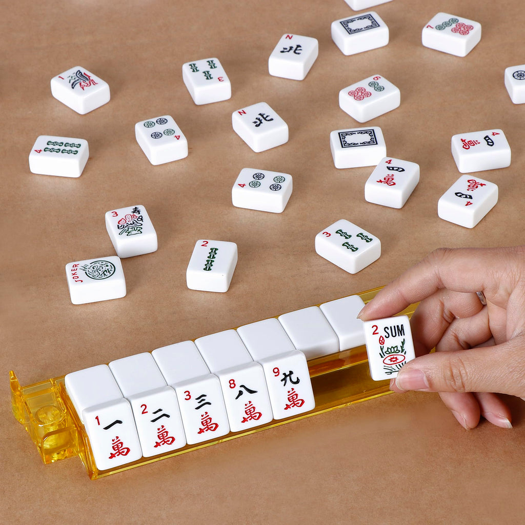 American Mahjong Set 166 White Tiles with 4 Racks and Bag Q6416