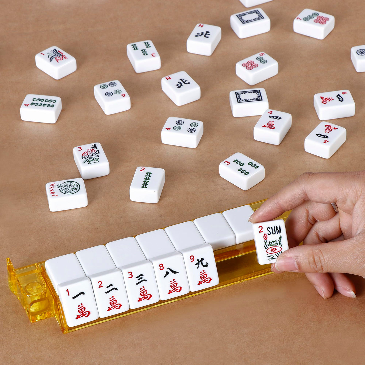 American Mahjong Set 166 White Tiles with 4 Racks and Bag Q6416