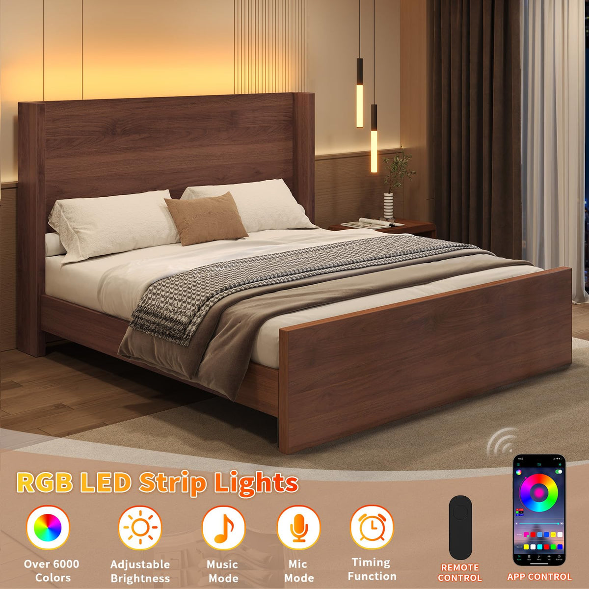 Full Size Wood Platform Bed with Headboard and Footboard M61711