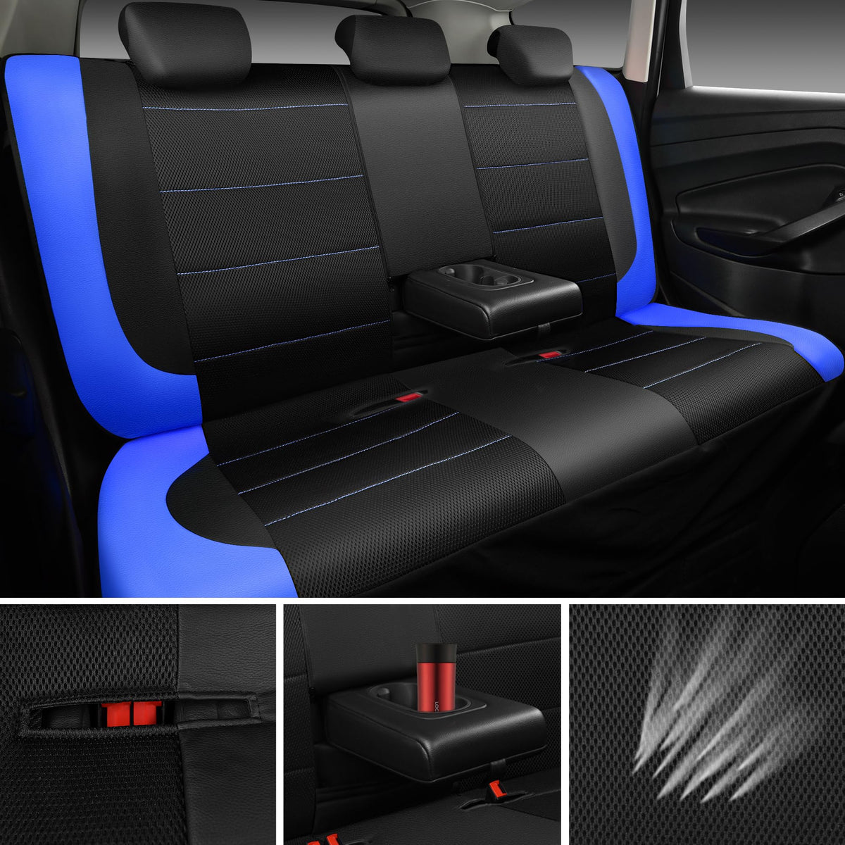 Air Mesh Leather Car Seat Covers Full Set, Waterproof Car Floor Mats, Steering Wheel Cover O947816