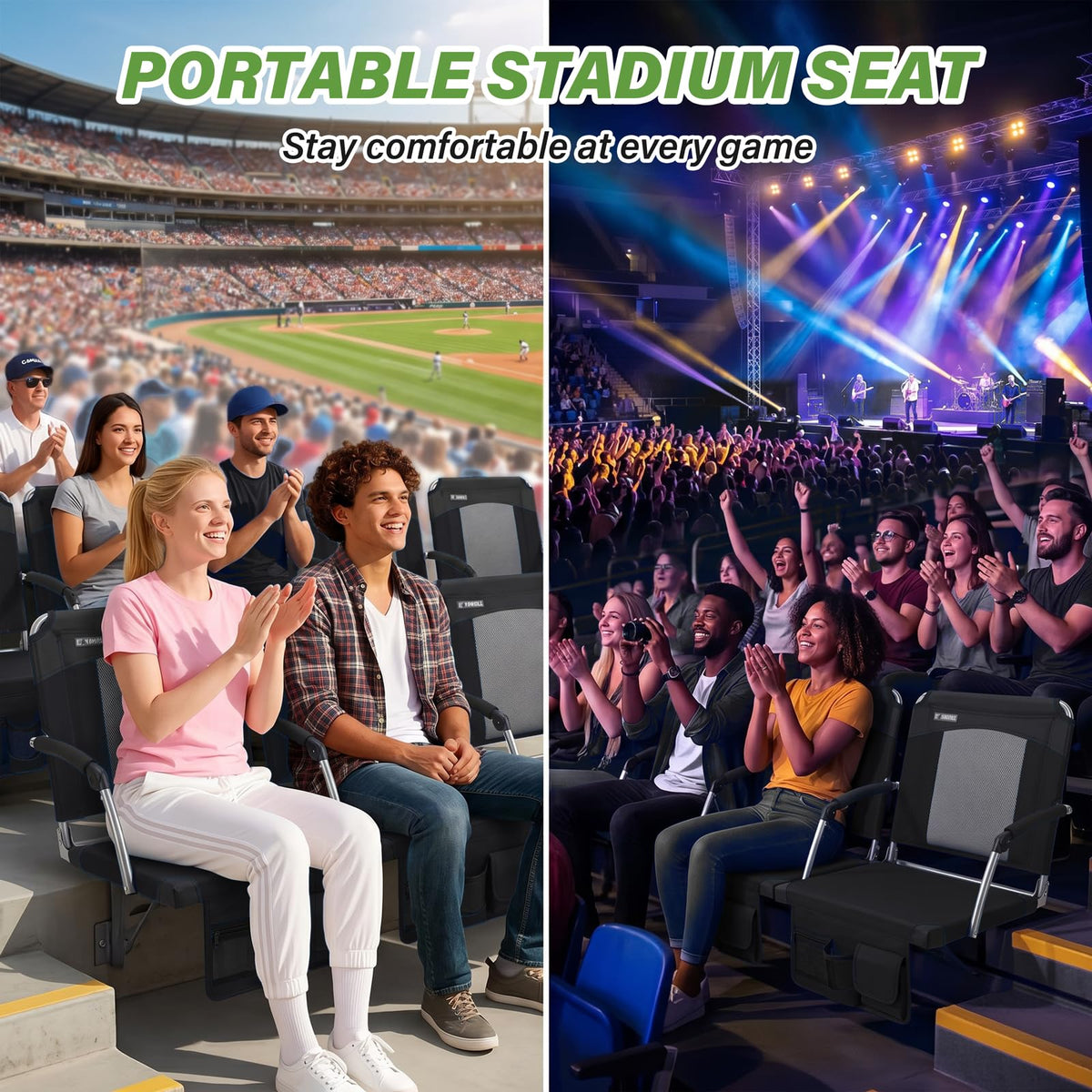 2 Pack Black Stadium Seats with Back Support & Armrests S999569