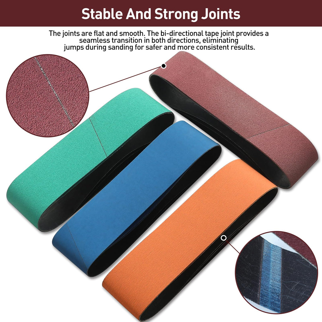 4" x 36" Assorted Grits 12 Pcs Aluminum Oxide Sanding Belts P971214