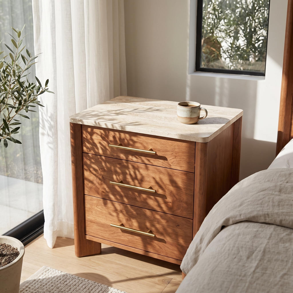 3 Drawer Marble Top Nightstand J995