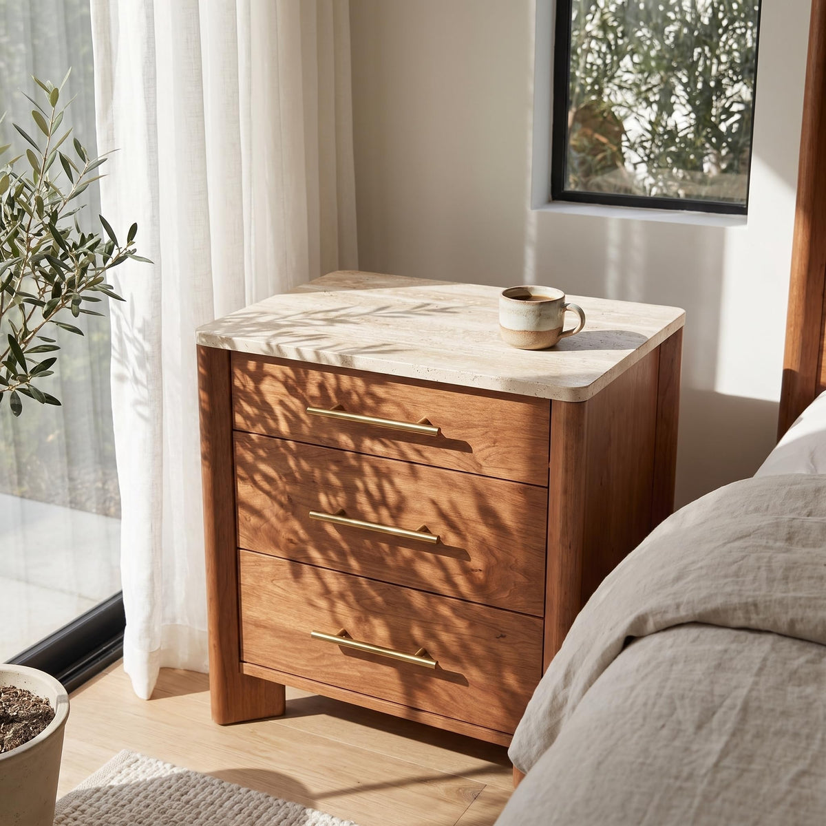 3 Drawer Marble Top Nightstand J995