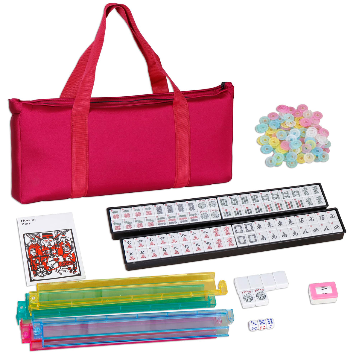 American Mahjong Set 166 White Tiles with 4 Racks and Bag Q6416