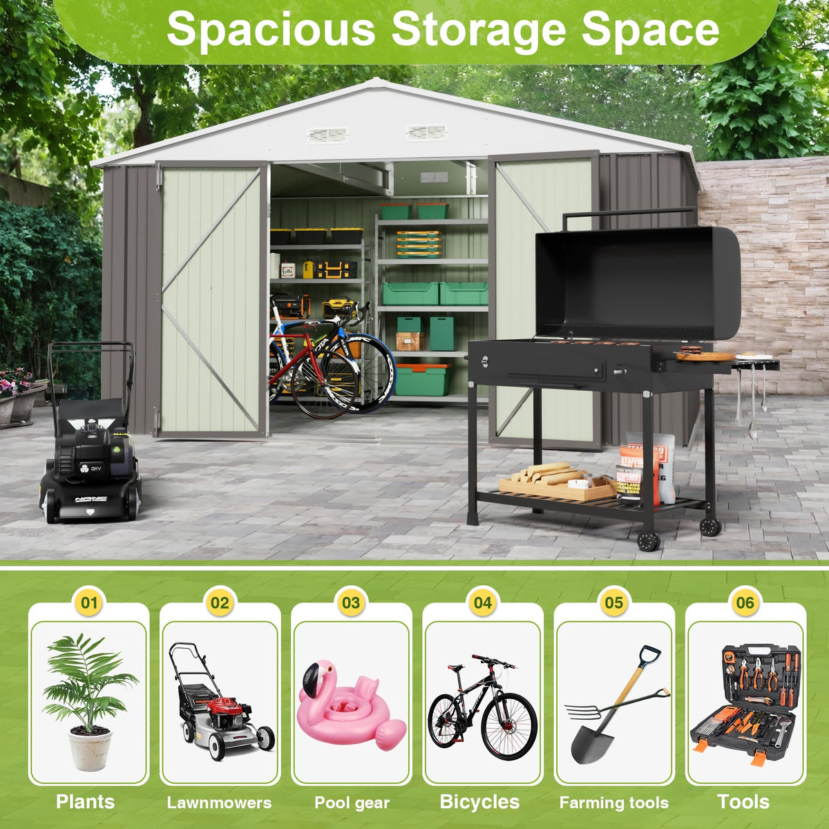 10x10 FT Grey Outdoor Storage Shed P750