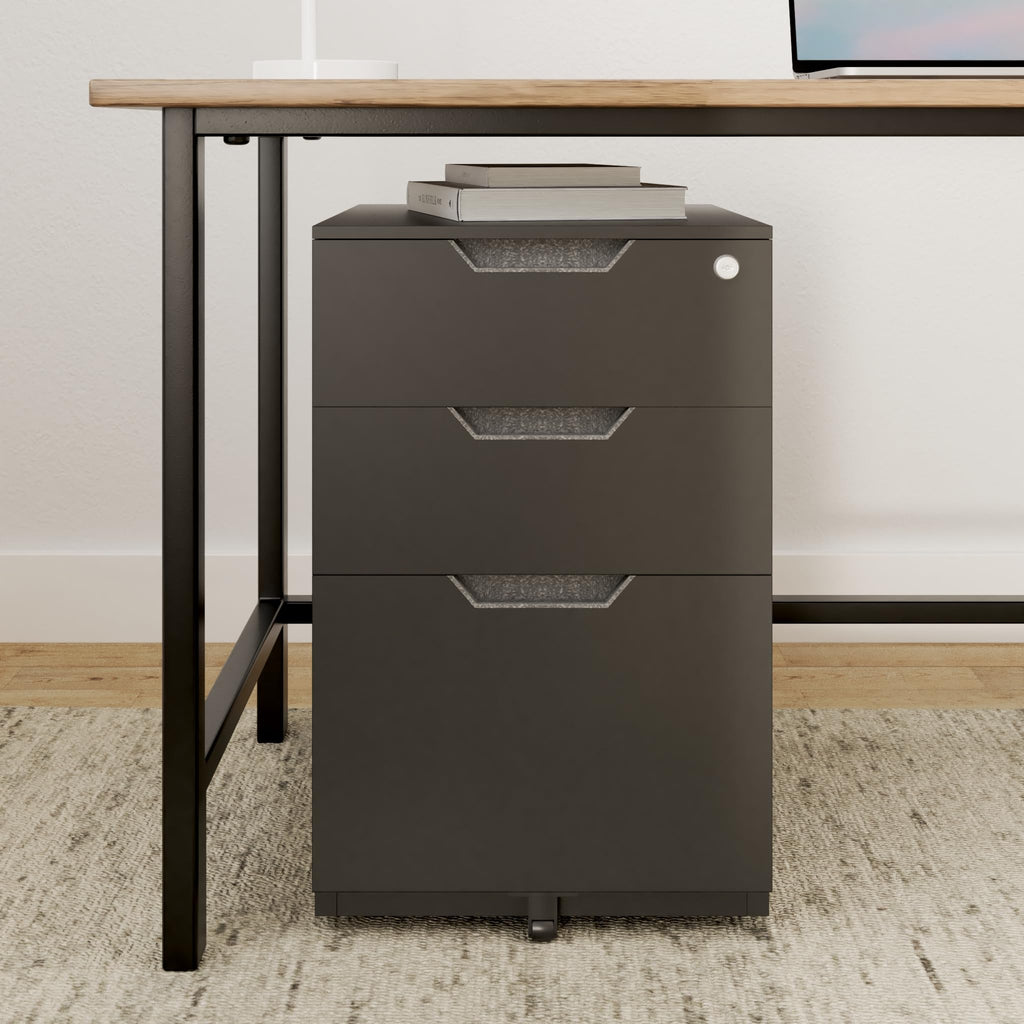 3-Drawer Black Mobile File Cabinet with Lock P9840