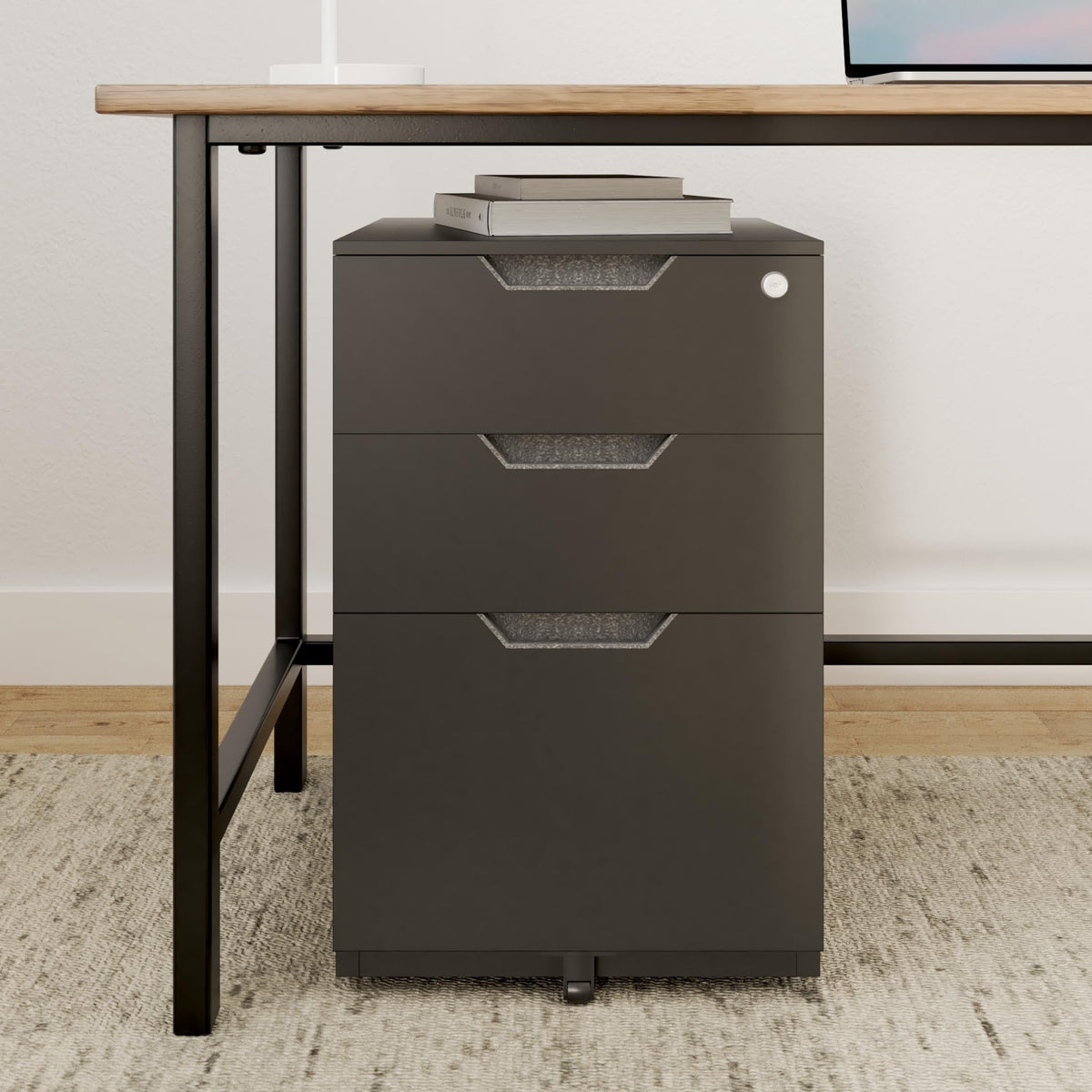 3-Drawer Black Mobile File Cabinet with Lock P9840