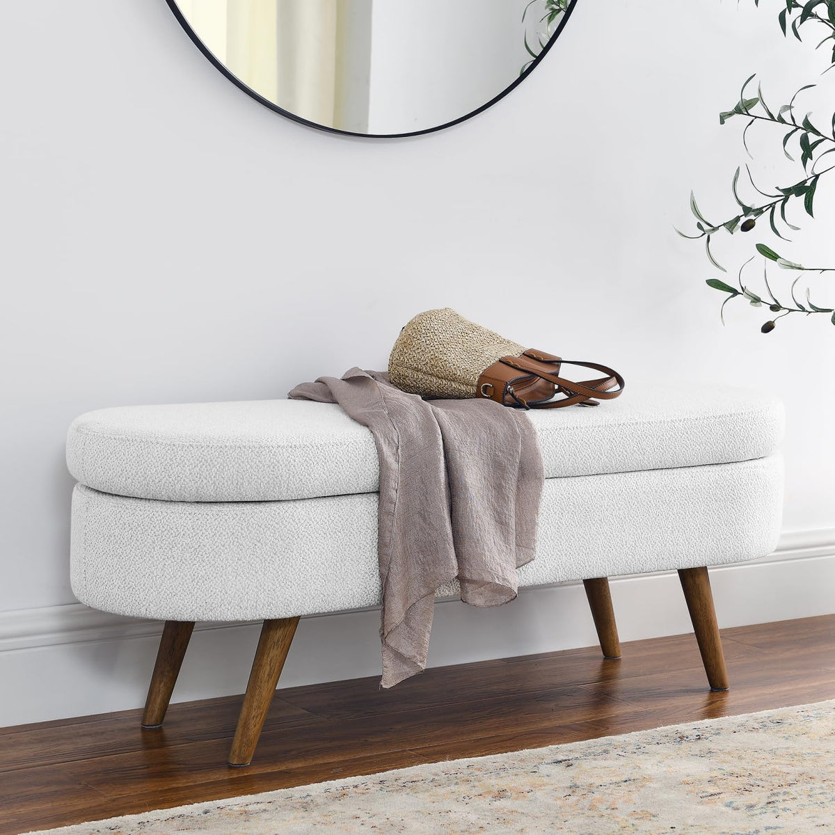 Oval Storage Bench with Rubber Wood Legs G433