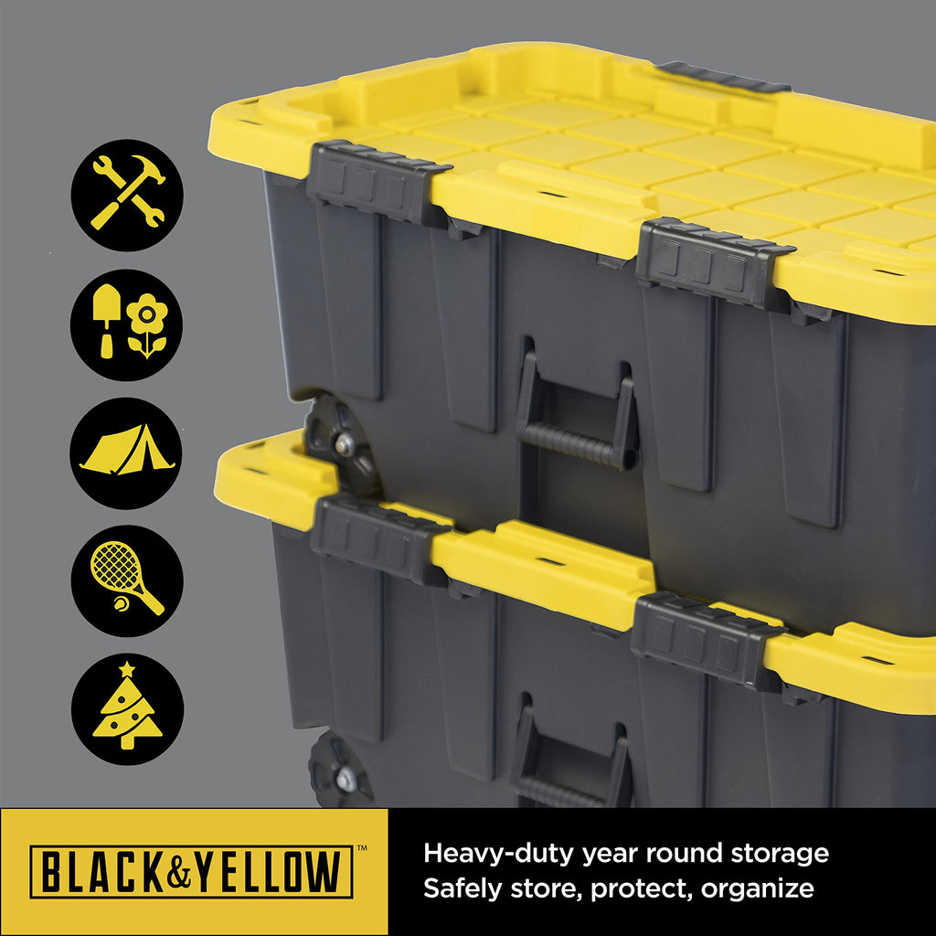 20-Gallon Heavy Duty Stackable Lidded Storage Bins with Wheels, 4 Pack I966
