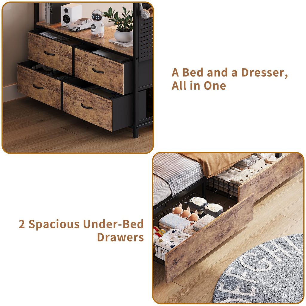 Twin Over Twin Metal Bunk Bed with Storage Drawers I400