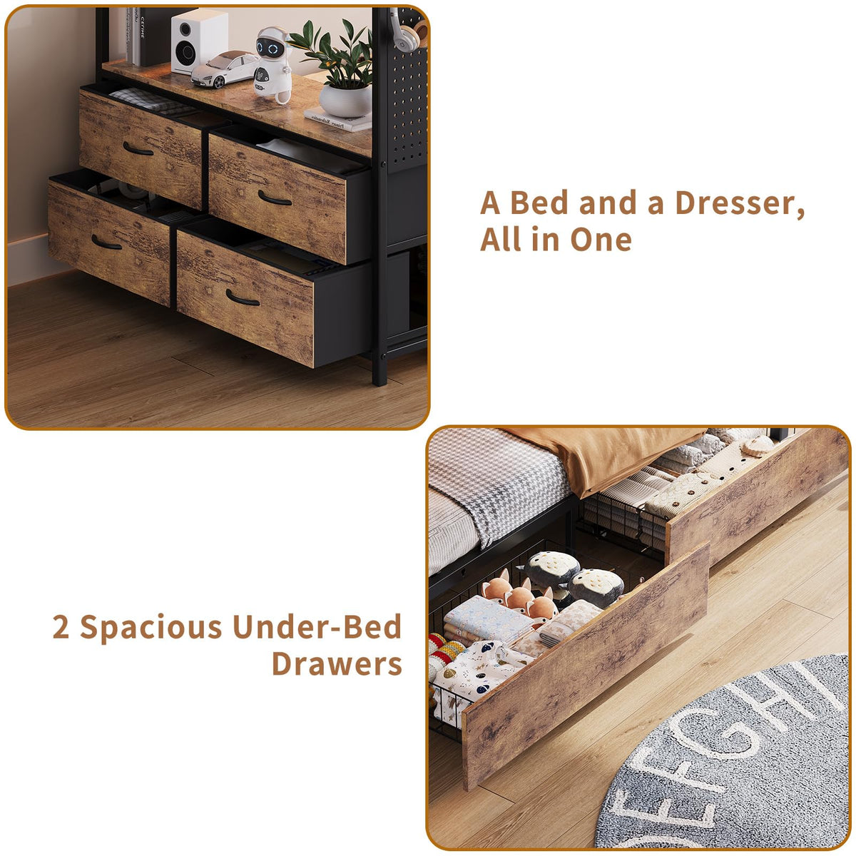 Twin Over Twin Metal Bunk Bed with Storage Drawers I400