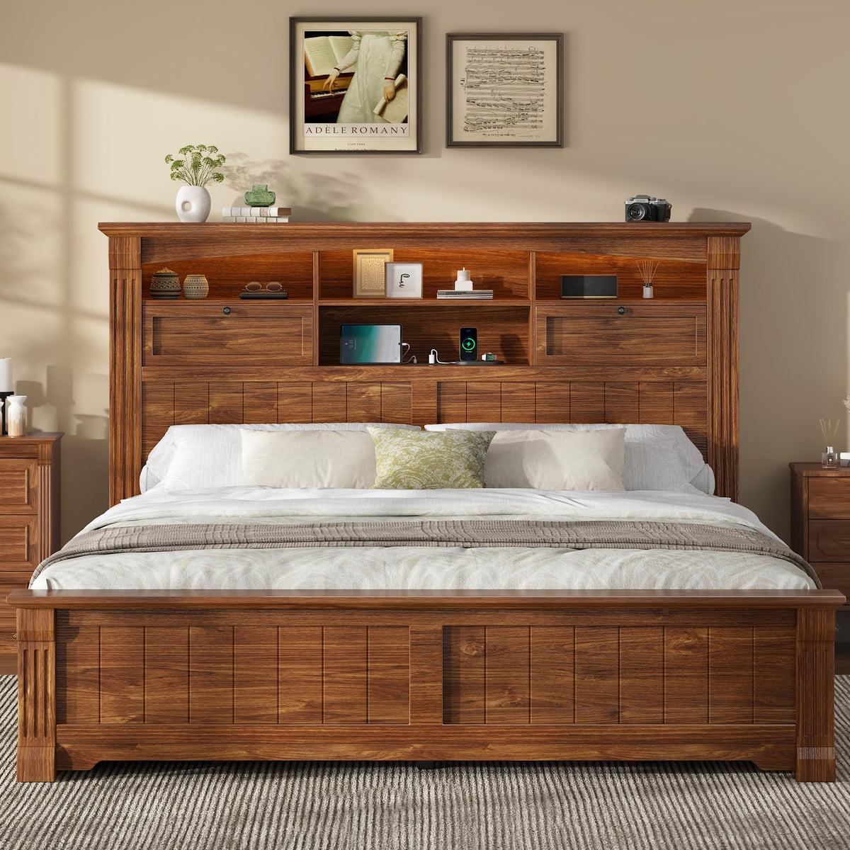 Full Size Bed Frame with Storage Headboard and 4 Drawers N450