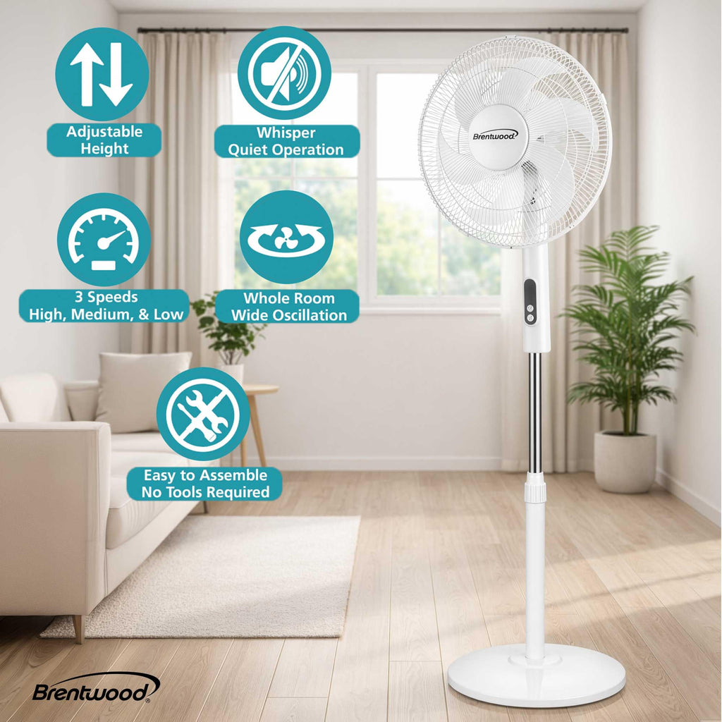 16” Oscillating Stand Fan with Remote, White O613