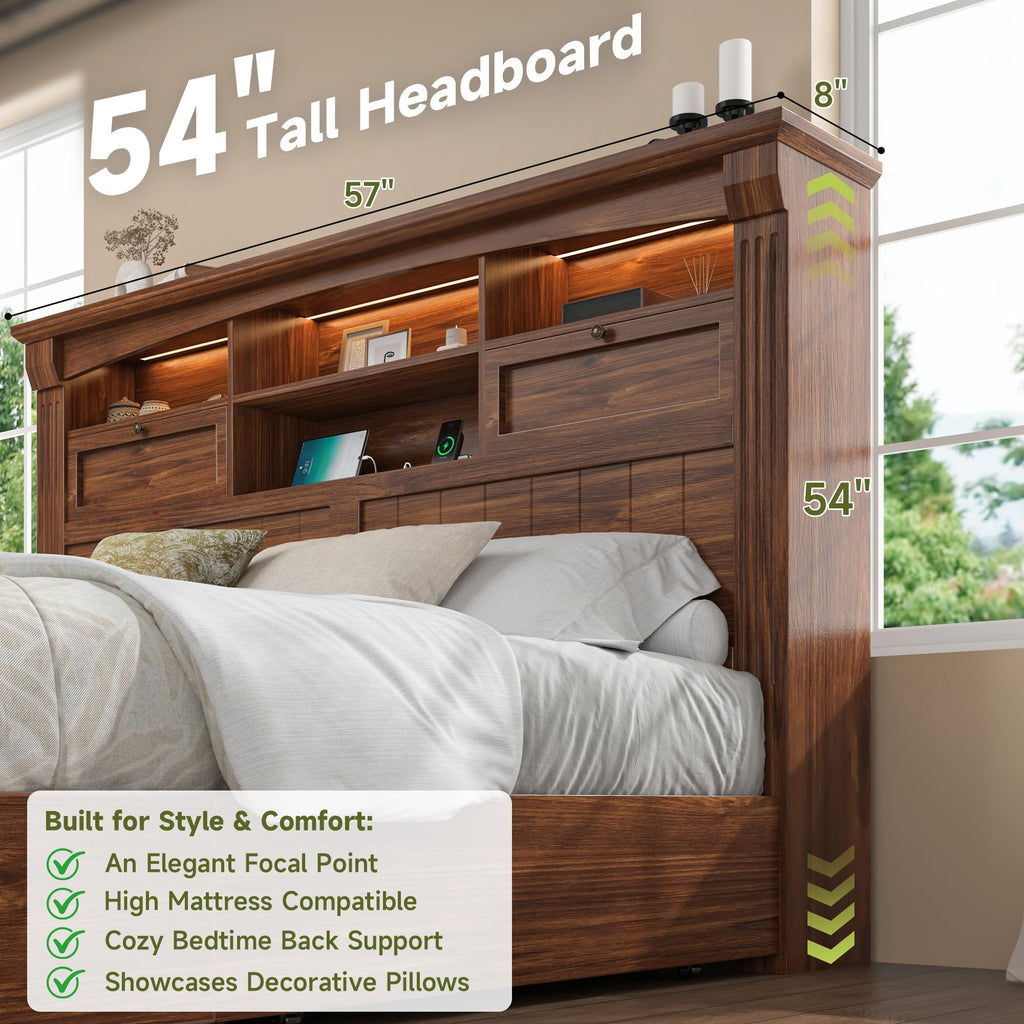Full Size Bed Frame with Storage Headboard and 4 Drawers N450