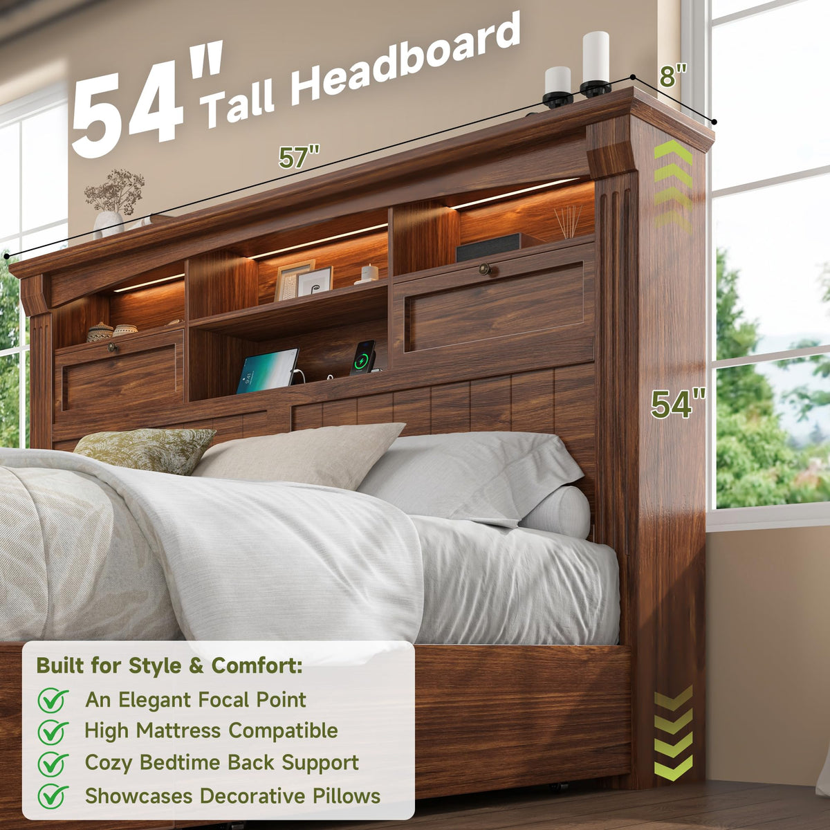 Full Size Bed Frame with Storage Headboard and 4 Drawers N450