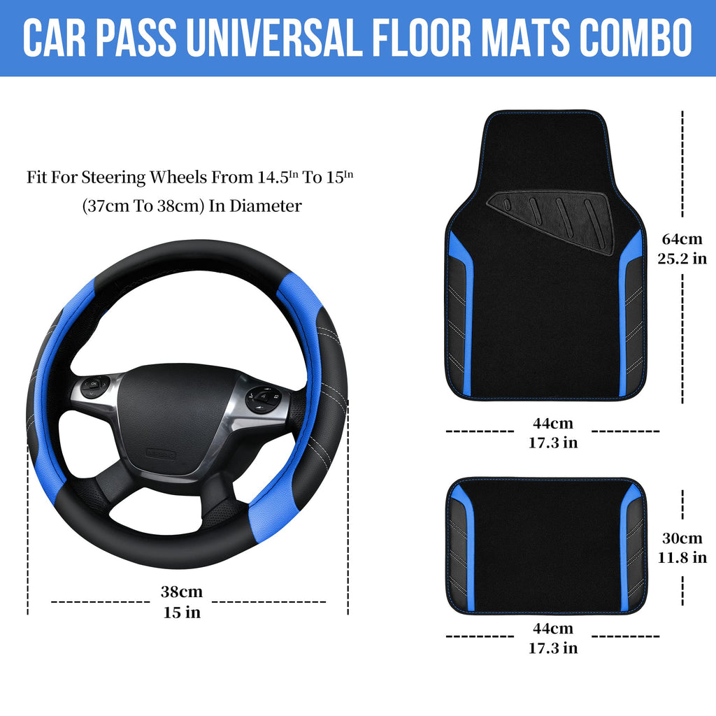 Air Mesh Leather Car Seat Covers Full Set, Waterproof Car Floor Mats, Steering Wheel Cover O947816