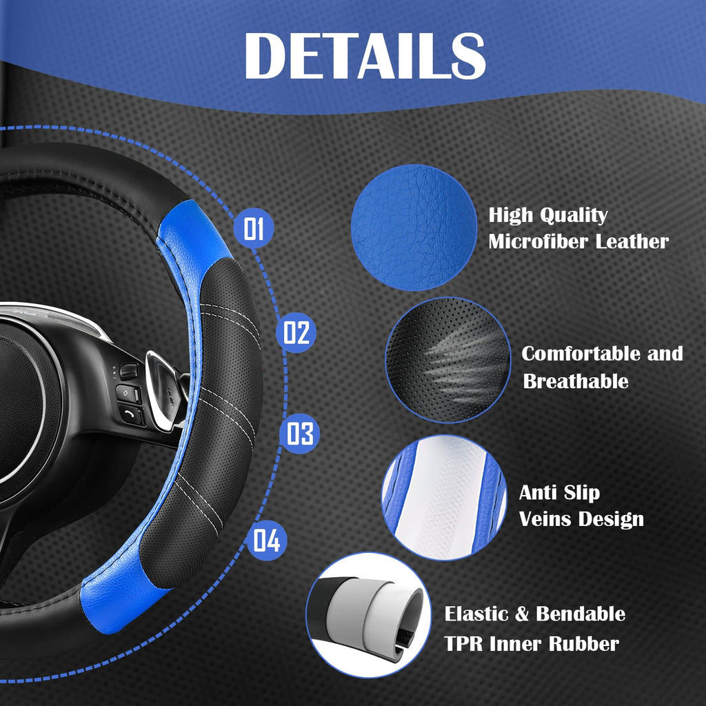 Air Mesh Leather Car Seat Covers Full Set, Waterproof Car Floor Mats, Steering Wheel Cover O947816