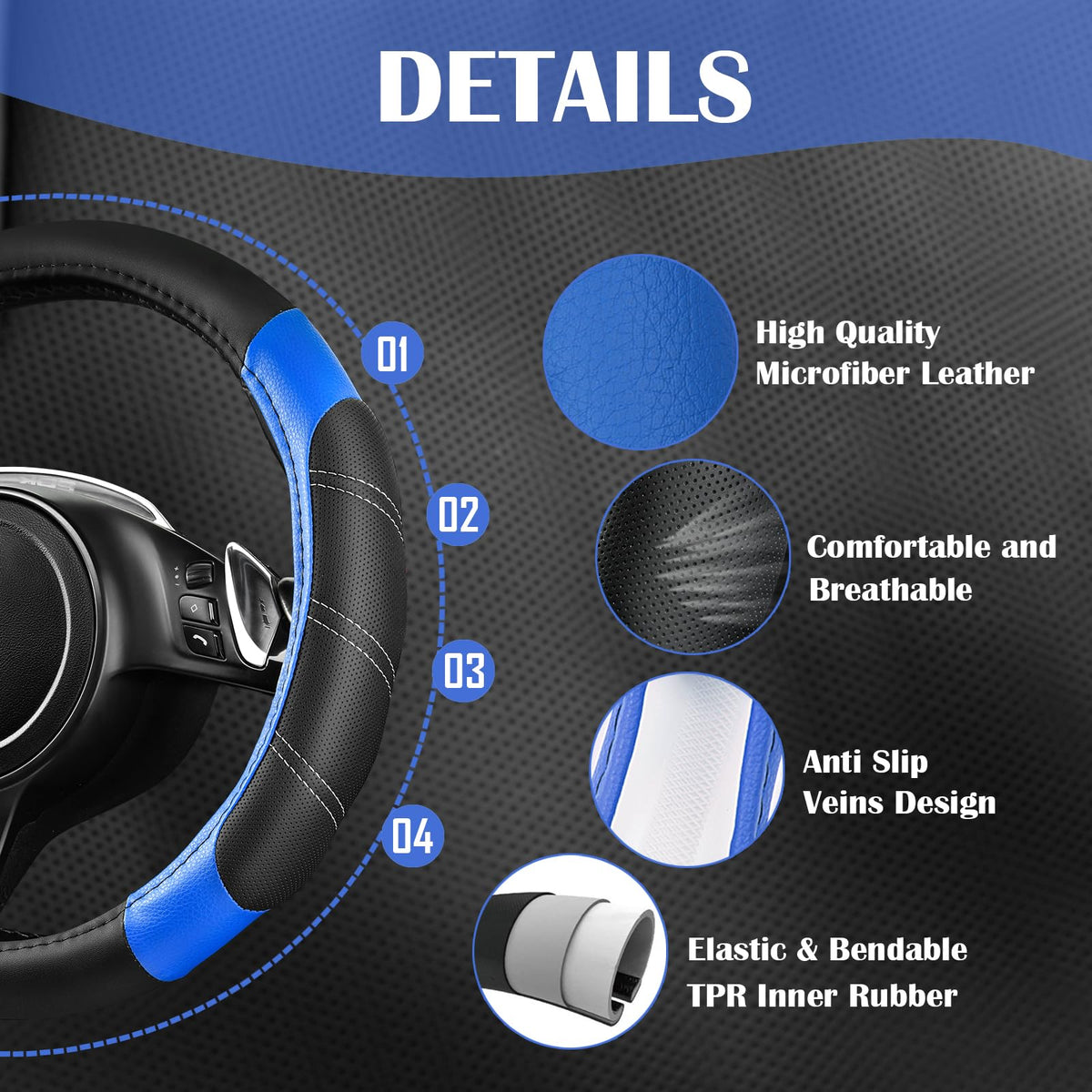 Air Mesh Leather Car Seat Covers Full Set, Waterproof Car Floor Mats, Steering Wheel Cover O947816