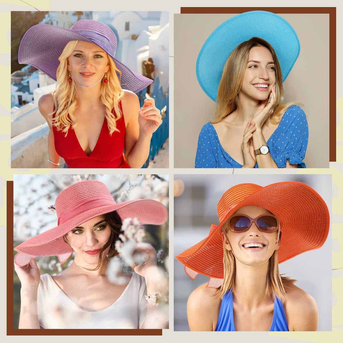 30 Pcs Women's Wide Brim Straw Sun Hat W638