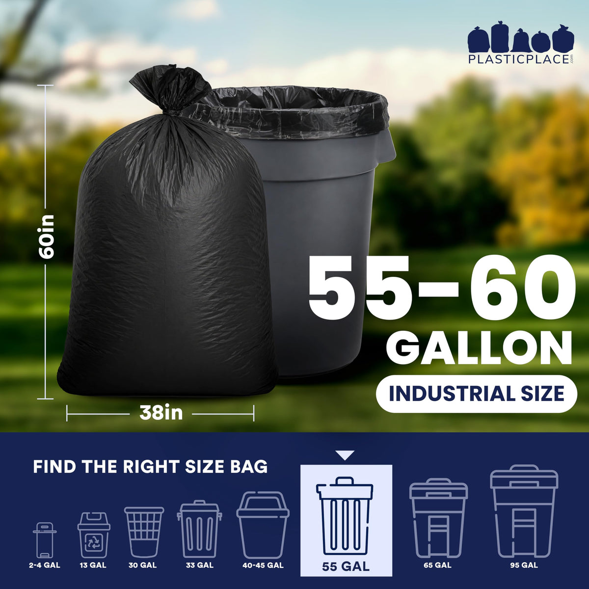55-60 Gallon Heavy Duty Black Trash Bags, 100 Count H13009