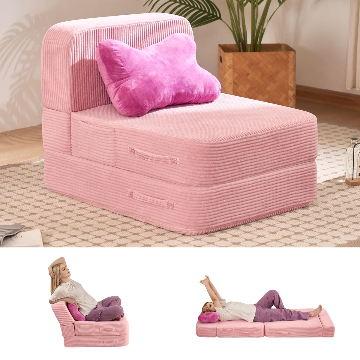 Pink Folding Convertible Sofa Bed G837422