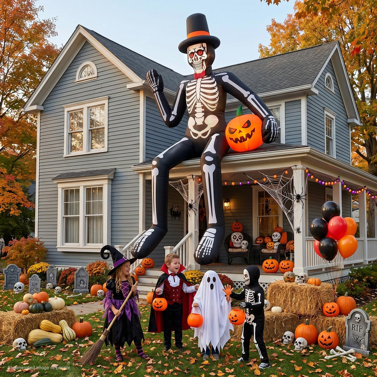 14FT Inflatable Sitting Skeleton Decorations S6897
