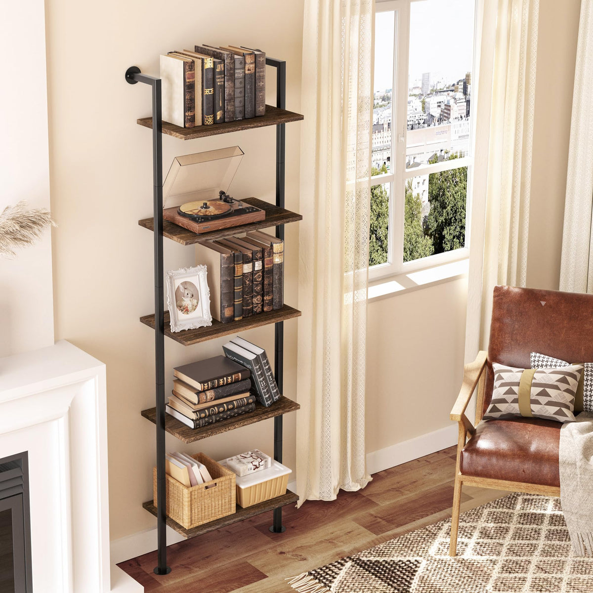 5-Tier Solid Wood Ladder Bookshelf G8277
