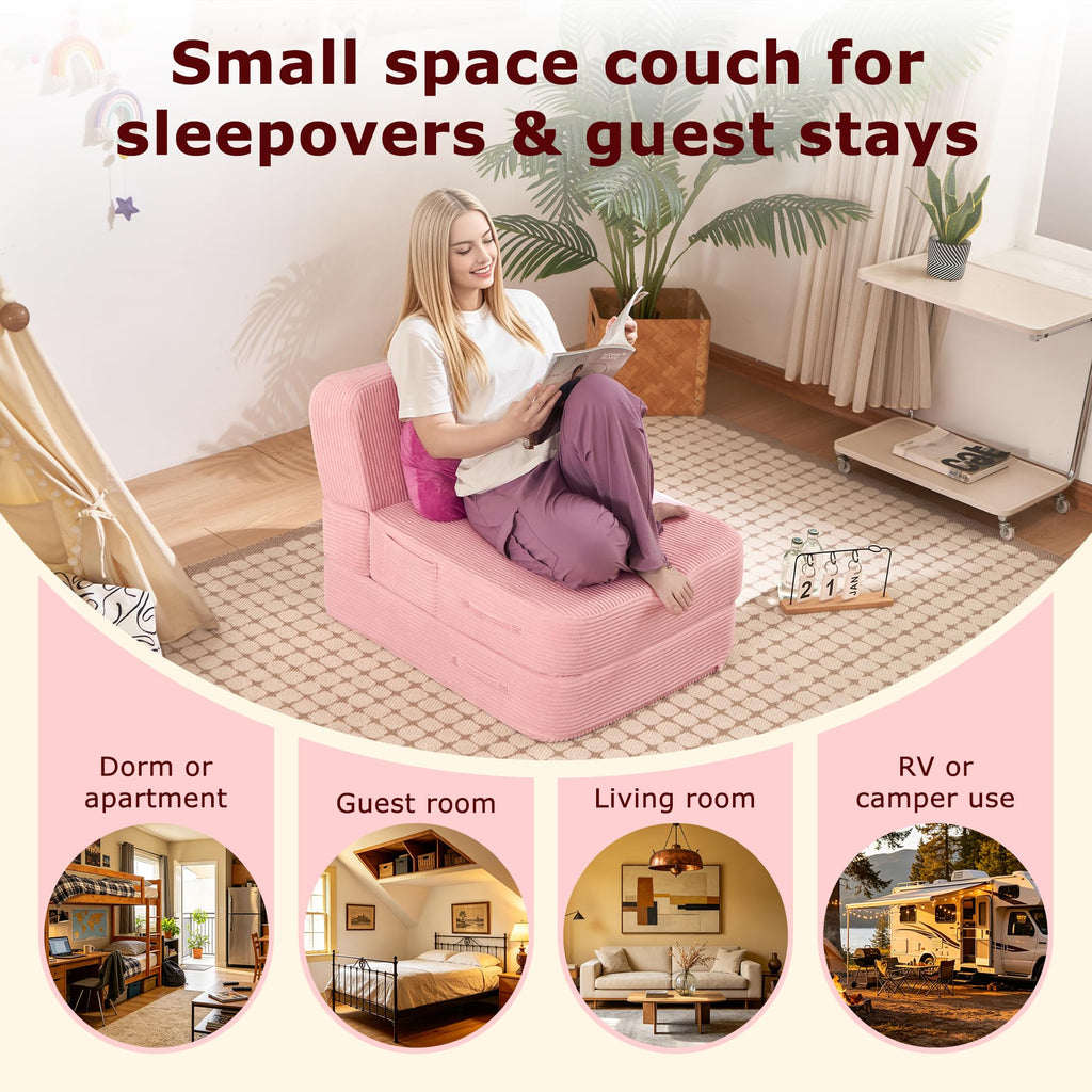 Pink Folding Convertible Sofa Bed G837422