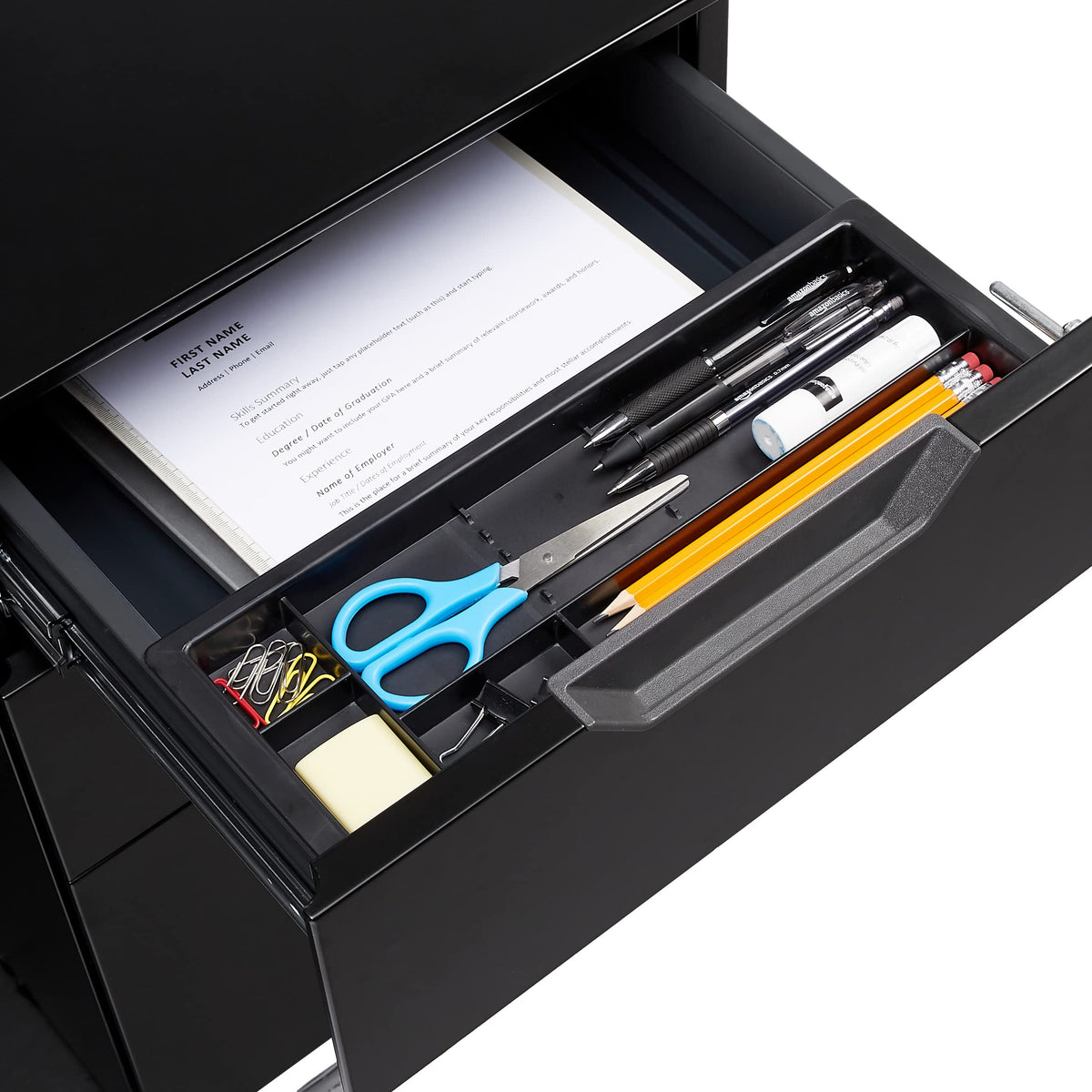 3-Drawer Black Mobile File Cabinet with Lock P9840
