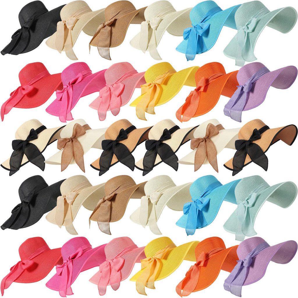 30 Pcs Women's Wide Brim Straw Sun Hat W638