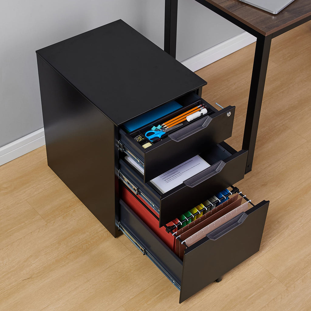 3-Drawer Black Mobile File Cabinet with Lock P9840