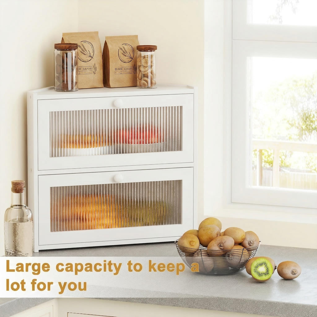 White Double Layer Bamboo Corner Bread Box P886