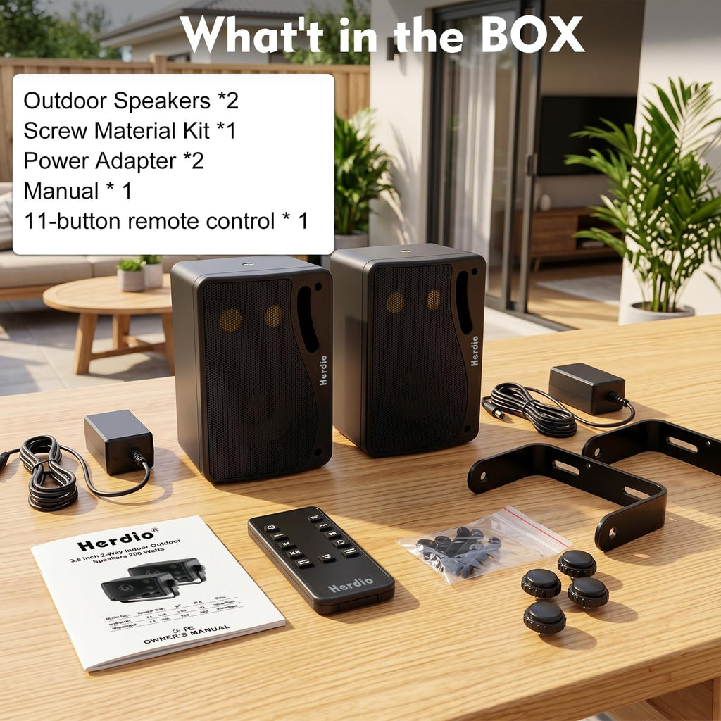 3.5" 200W Outdoor Bluetooth Speakers, IP44 Waterproof, Black, 2-Pack F27836