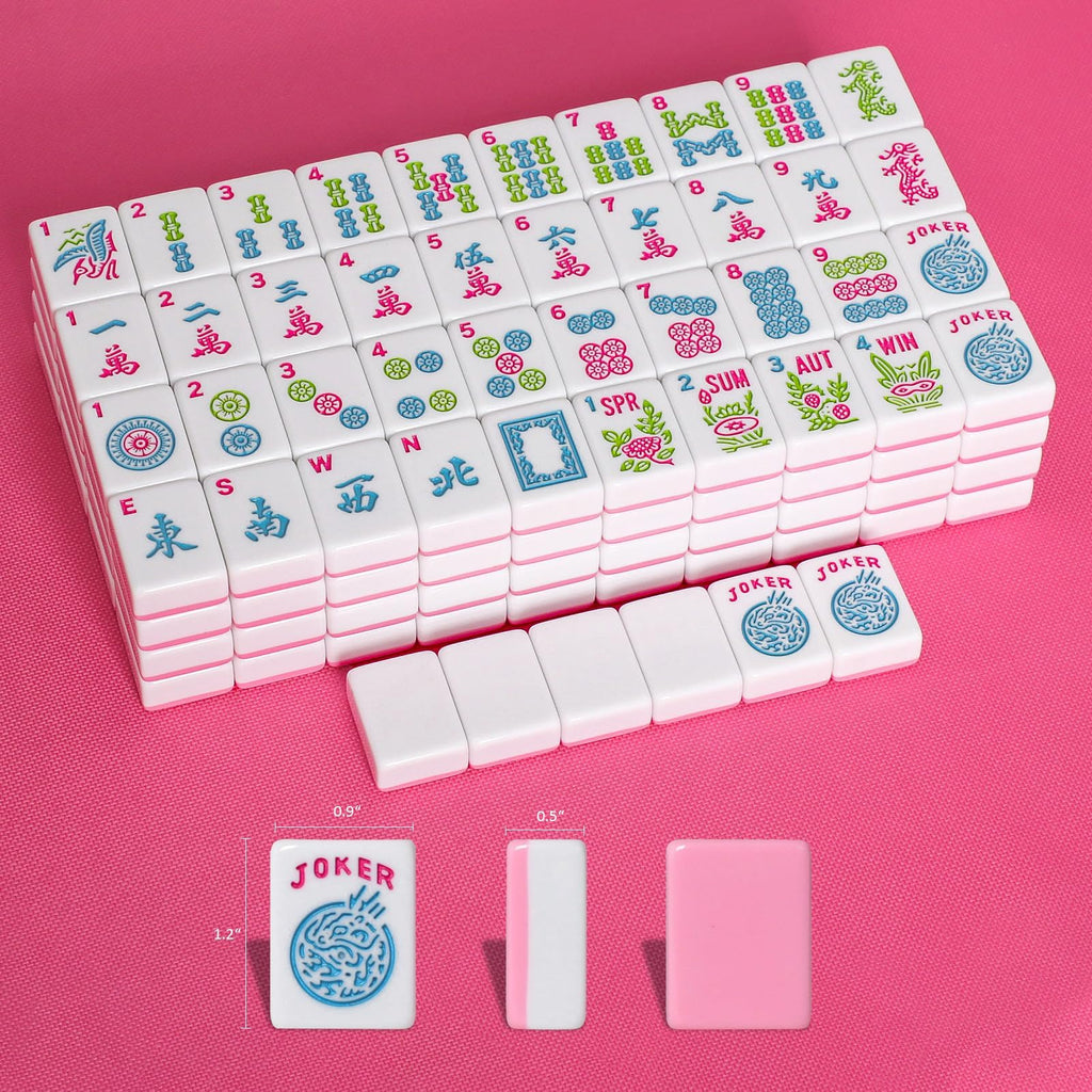 American Mahjong Game Set, 166 Pink Tiles, 4 All-in-One Color Rack/Pushers & Drawstring Bag P2352