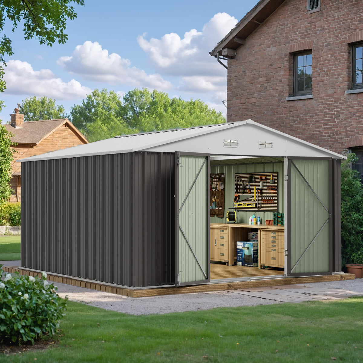 10x10 FT Grey Outdoor Storage Shed P750