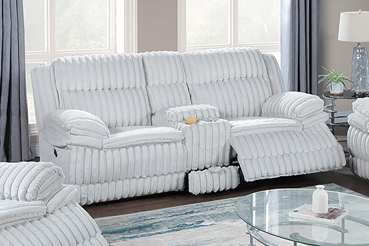 Light Gray Corduroy Reclining Loveseat with Console Drawer I62982