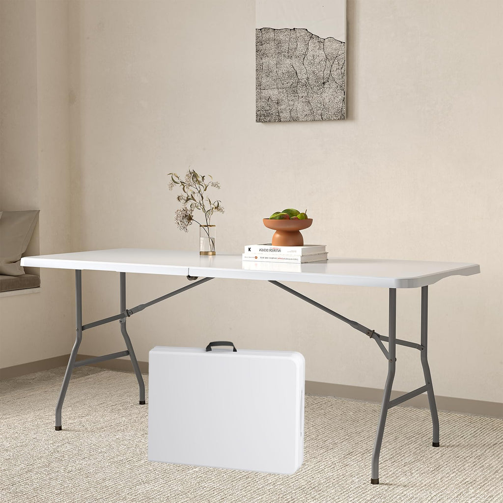6FT White Folding Picnic Table with Carrying Handle Z232