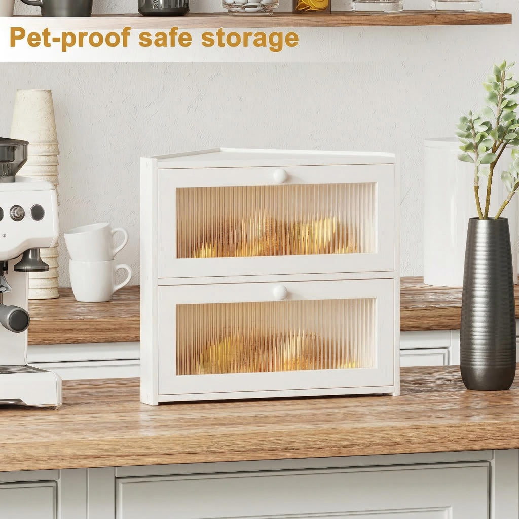 White Double Layer Bamboo Corner Bread Box P886